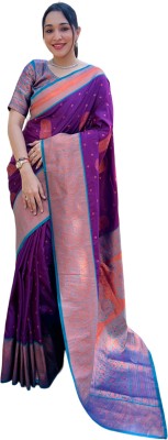 Elite Weaves Woven Kanjivaram Silk Blend Saree(Purple)