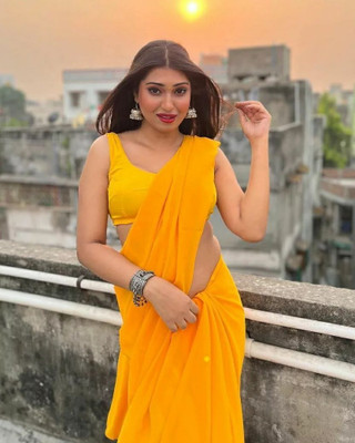 ABRUZZO Printed Bollywood Georgette Saree(Yellow)