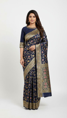 Neelima fasion Woven, Floral Print, Self Design, Temple Border Bollywood Pure Silk Saree(Blue)