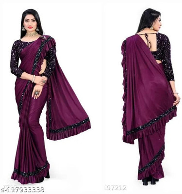 PLEXSTAR Solid/Plain Bollywood Lycra Blend Saree(Purple)