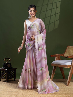 Tasrika Floral Print Bollywood Organza Saree(Multicolor)