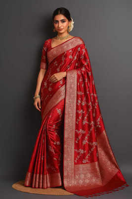 Sijileen Embroidered Banarasi Silk Blend Saree(Red)