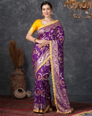 SIRIL Self Design, Woven, Embellished Banarasi Silk Blend Saree(Purple, Gold, Multicolor)