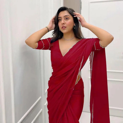 SHREE HARIJI TEXTILE Solid/Plain Ilkal Georgette Saree(Red)