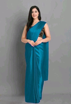 Arpita Fashion Solid/Plain, Self Design Bollywood Satin Saree(Light Blue)