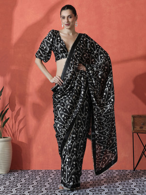 Sangria Printed Daily Wear Satin Saree(Black)