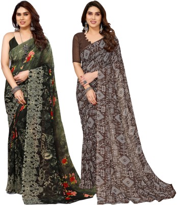 kashvi sarees Printed Daily Wear Georgette Saree(Pack of 2, Green, Brown)