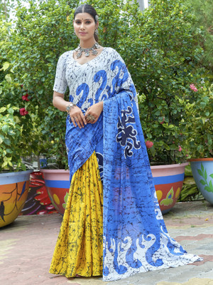 Divastri Printed Bollywood Cotton Blend Saree(Blue)