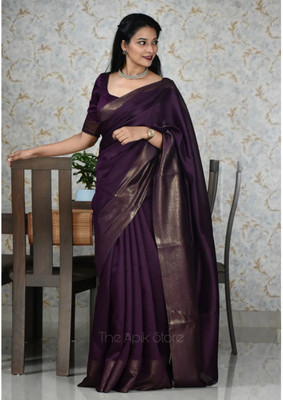 govind handloom Solid/Plain Handloom Silk Blend Saree(Grey)
