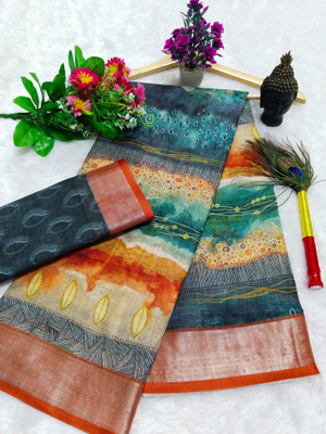PRTRENDZ Self Design Bollywood Pure Cotton, Cotton Linen Saree(Multicolor)