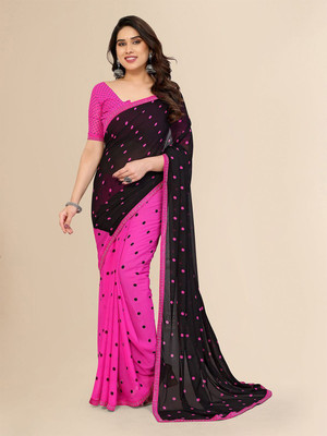 Moda Rapido Polka Print Bollywood Georgette Saree(Pink)