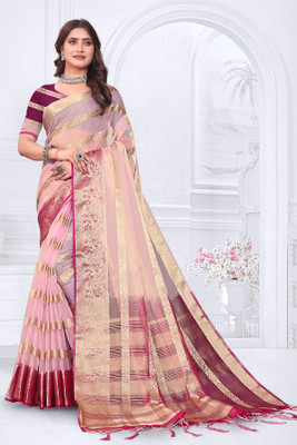Aarunika MNT Woven Bollywood Organza Saree(Pink)