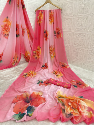 Pemal Digital Print Bollywood Georgette Saree(Multicolor)