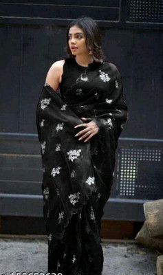 NIYANTAKSH Embroidered Bollywood Net Saree(Black)