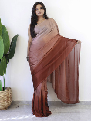 Anouk Rustic Dyed Pre Draped Saree Georgette Saree(Brown)