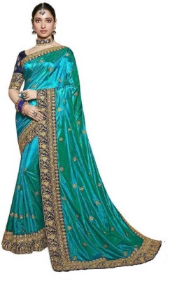 WTWC FAB Embroidered Bollywood Silk Blend Saree(Green)