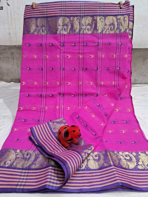 p fashion Self Design Tant Pure Cotton Saree(Pink)
