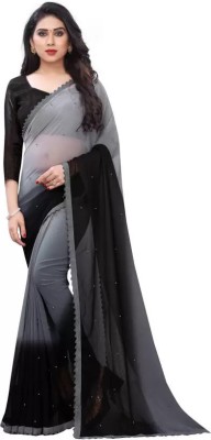 SNIXTY Self Design, Solid/Plain, Embellished Bollywood Georgette Saree(Black, Grey)