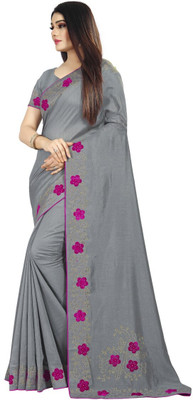 pUNYATHA CREATION Self Design, Solid/Plain Chanderi Silk Blend Saree(Grey)