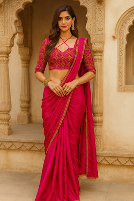 Nancy Desinger Solid/Plain Bollywood Pure Silk Saree(Pink)