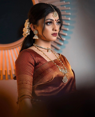 Khodal Zari Work Woven Kanjivaram Jacquard, Pure Silk Saree(Maroon)