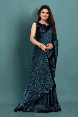 NG CREATION Floral Print Bollywood Lycra Blend Saree(Dark Green)