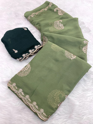 KONICA FAB Embellished Bollywood Georgette Saree(Light Green)
