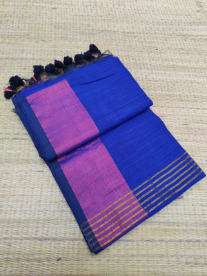 Laxmi Textile Woven Saree with Attached Blouse Cotton Linen Saree(Blue)