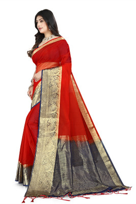 Aarunika LGF Solid/Plain Bollywood Organza Saree(Red)