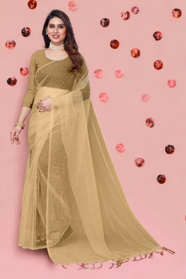 BHAGWATI ART Dyed Bollywood Net Saree(Cream)