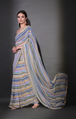 Dwiza Enterprise Self Design, Embellished, Embroidered, Woven, Printed, Striped, Dyed Leheria Georgette Saree(Blue)