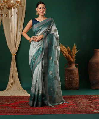 Samah Embellished, Embroidered, Dyed Bollywood Silk Blend Saree(Light Blue, Blue)