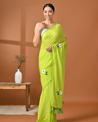 OSARIO Embroidered Handloom Pure Cotton Saree(Light Green)