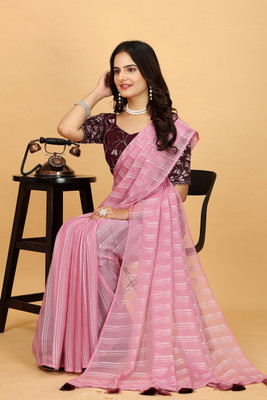 ShiniTrendz Embroidered, Solid/Plain Bollywood Chiffon Saree(Pink)