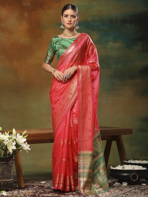 Divastri Printed Banarasi Organza Saree(Pink)