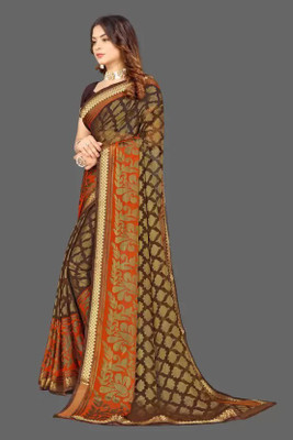MAHALACMI FAB Printed Bollywood Brasso Saree(Brown)