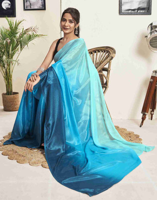 Riddhi textile Hub Self Design Bollywood Silk Blend Saree(Light Blue)