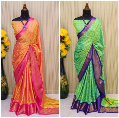 VRINDITA FASHION Woven Mysore Jacquard, Cotton Silk Saree(Pack of 2, Yellow, Light Green)