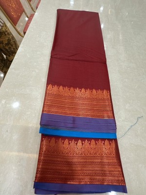 Jaccard silk Saree Temple Border Kanjivaram Pure Silk Saree(Maroon)