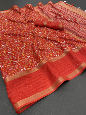 Pemal Designer Printed Bollywood Silk Blend Saree(Red)