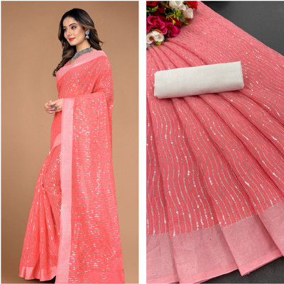 Druxy Embellished Maheshwari Chanderi, Cotton Silk Saree(Pink)
