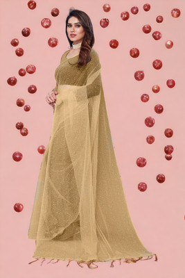 BHAGWATI ART Dyed Bollywood Net Saree(Cream)