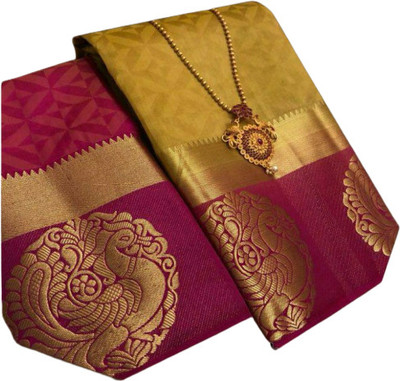 Balaji Printed Kanjivaram Silk Blend Saree(Mustard)