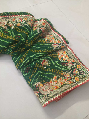 Varkanya Embroidered Bandhani Georgette Saree(Green)
