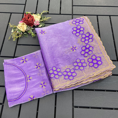 Mikhushop Embroidered Bollywood Net Saree(Pack of 2, Purple)