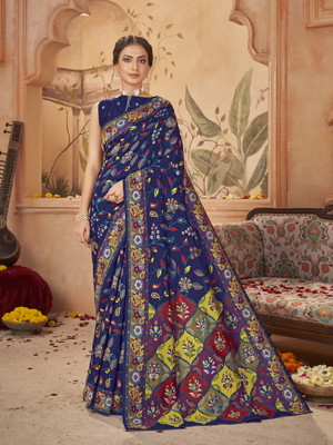 Sariya Woven Banarasi Jacquard, Silk Blend Saree(Dark Blue)