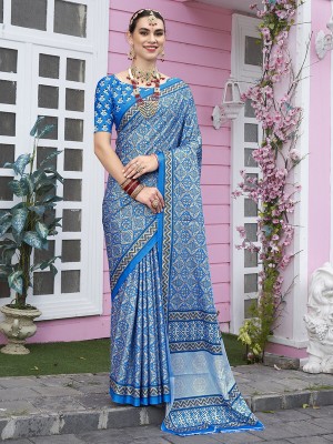 sagarika Digital Print Bollywood Crepe Saree(Blue)