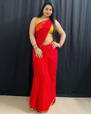 JiproStore Polka Print Bollywood Georgette Saree(Red)