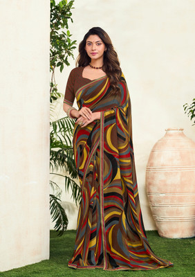 Laxmipati sarees Printed Bollywood Georgette Saree(Brown)