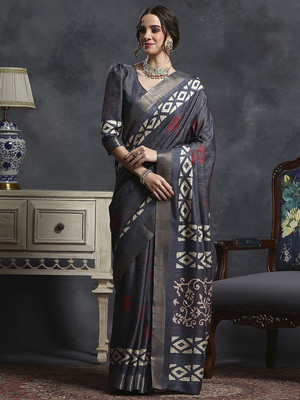 Anouk Rustic Printed Chinnalapattu Silk Blend Saree(Grey)